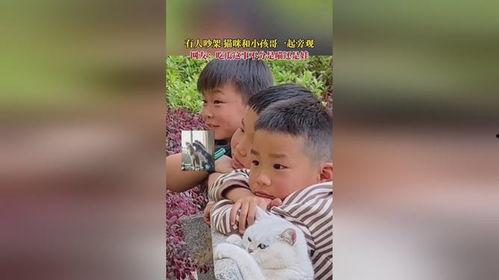 小孩哥和猫咪吃瓜视频,欢乐互动萌态十足